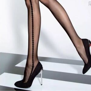 tights solid black pinstriped scalloped pinup pantyhose stockings lingerie sexy